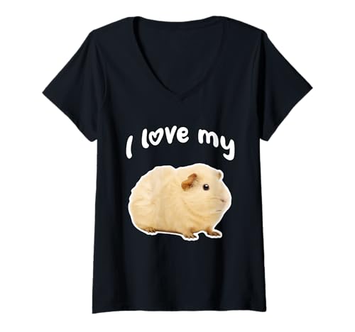 Damen I Love My Abessinian Guinea Pig T-Shirt mit V-Ausschnitt von Miller Sye
