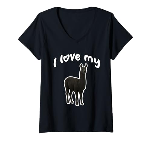 Damen I Love My Lama T-Shirt mit V-Ausschnitt von Miller Sye