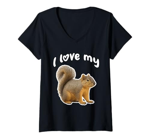 Damen I Love My Squirrel - Fuchs-Eichhörnchen T-Shirt mit V-Ausschnitt von Miller Sye