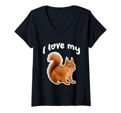 Damen I Love My Squirrel - Rotes Eichhörnchen T-Shirt mit V-Ausschnitt von Miller Sye