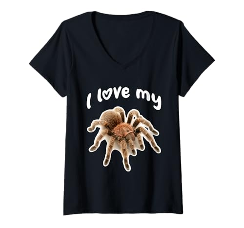 Damen I Love My Tarantula Vogelspinne mit chilenischer Rose T-Shirt mit V-Ausschnitt von Miller Sye