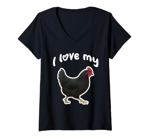 Damen Ich Liebe Mein Australorp-Huhn T-Shirt mit V-Ausschnitt von Miller Sye