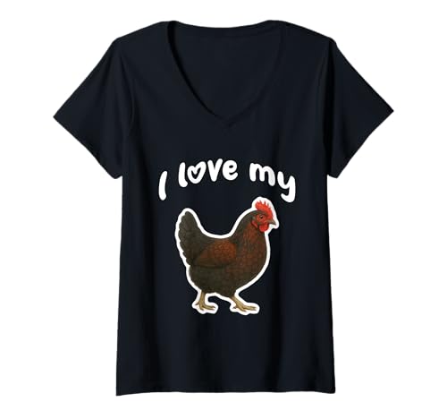 Damen Ich Liebe Mein Copper Maran Chicken T-Shirt mit V-Ausschnitt von Miller Sye