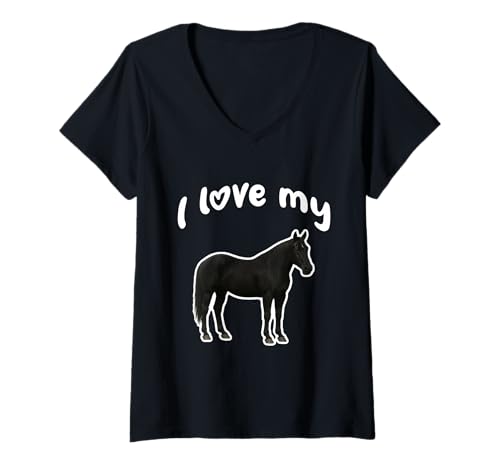Damen Ich Liebe Mein Pferd T-Shirt mit V-Ausschnitt von Miller Sye