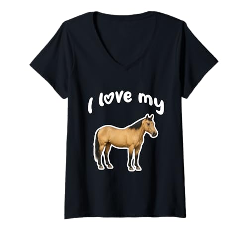 Damen Ich Liebe Mein Pferd T-Shirt mit V-Ausschnitt von Miller Sye