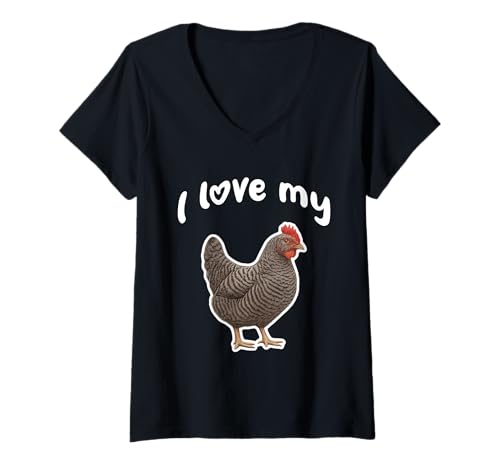 Damen Ich Liebe Mein Plymouth Rock Chicken T-Shirt mit V-Ausschnitt von Miller Sye