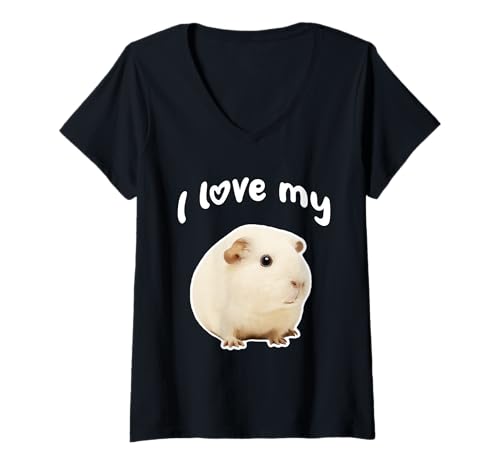 Damen Ich Liebe Mein amerikanisches Meerschweinchen T-Shirt mit V-Ausschnitt von Miller Sye