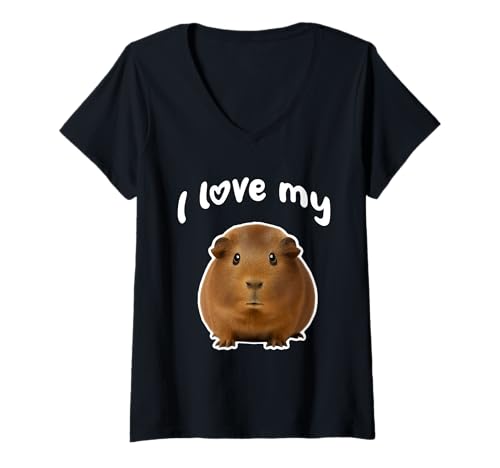 Damen Ich Liebe Mein amerikanisches Meerschweinchen T-Shirt mit V-Ausschnitt von Miller Sye