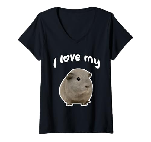 Damen Ich Liebe Mein amerikanisches Meerschweinchen T-Shirt mit V-Ausschnitt von Miller Sye