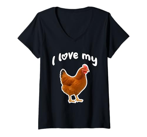 Damen Ich Liebe Mein rotes Huhn in Rhode Island T-Shirt mit V-Ausschnitt von Miller Sye