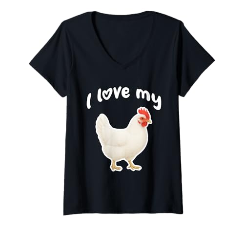Damen Ich Liebe Mein weißes Leghorn-Huhn T-Shirt mit V-Ausschnitt von Miller Sye