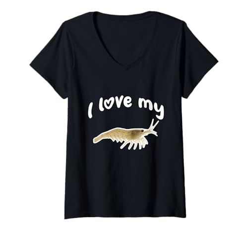 Damen Ich Liebe Meine Amano-Garnelen T-Shirt mit V-Ausschnitt von Miller Sye