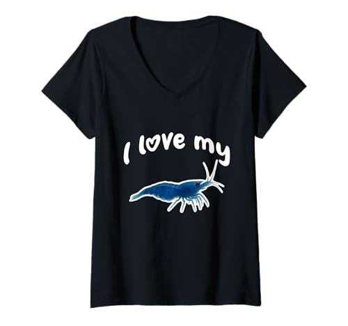Damen Ich Liebe Meine Blue Dream Garnelen T-Shirt mit V-Ausschnitt von Miller Sye