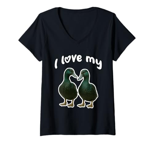 Damen Ich Liebe Meine Cayuga-Enten T-Shirt mit V-Ausschnitt von Miller Sye