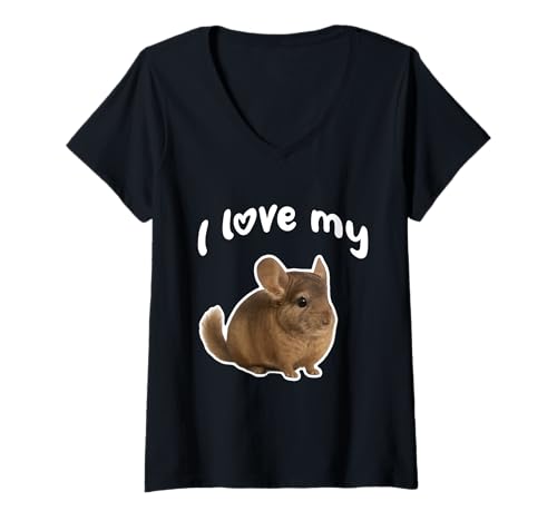 Damen Ich Liebe Meine Chinchilla T-Shirt mit V-Ausschnitt von Miller Sye