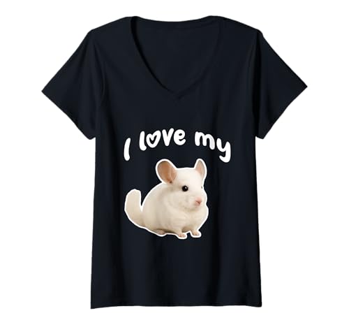 Damen Ich Liebe Meine Chinchilla T-Shirt mit V-Ausschnitt von Miller Sye