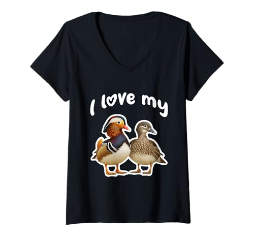 Damen Ich Liebe Meine Mandarinenten T-Shirt mit V-Ausschnitt von Miller Sye