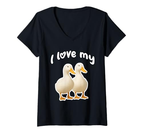 Damen Ich Liebe Meine Pekin-Enten T-Shirt mit V-Ausschnitt von Miller Sye