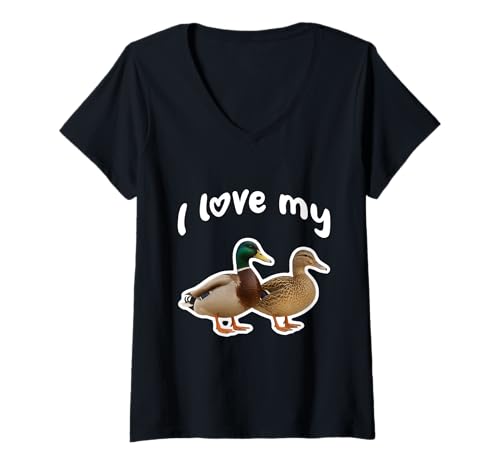 Damen Ich Liebe Meine Stockenten T-Shirt mit V-Ausschnitt von Miller Sye