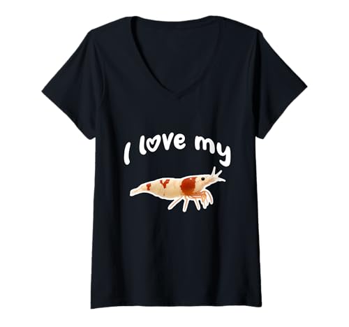 Damen Ich Liebe Meine kristallroten Garnelen T-Shirt mit V-Ausschnitt von Miller Sye