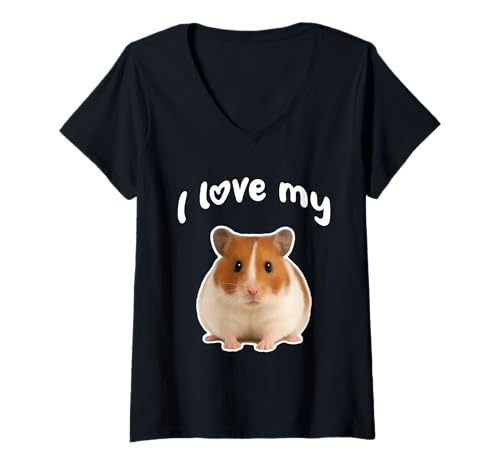 Damen Ich Liebe Meinen Hamster T-Shirt mit V-Ausschnitt von Miller Sye