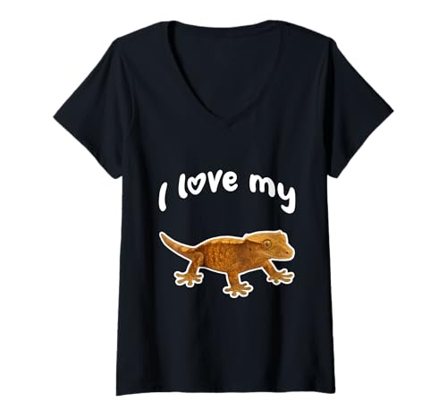 Damen Ich Liebe Meinen Haubengecko T-Shirt mit V-Ausschnitt von Miller Sye