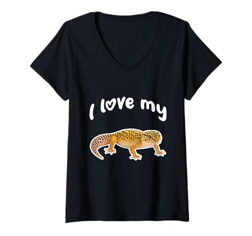 Damen Ich Liebe Meinen Leopardgecko T-Shirt mit V-Ausschnitt von Miller Sye