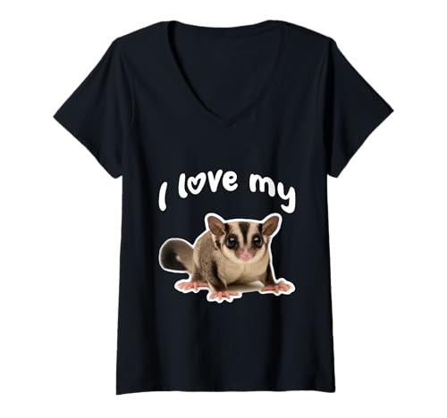 Damen Ich Liebe Meinen Sugar Glider T-Shirt mit V-Ausschnitt von Miller Sye