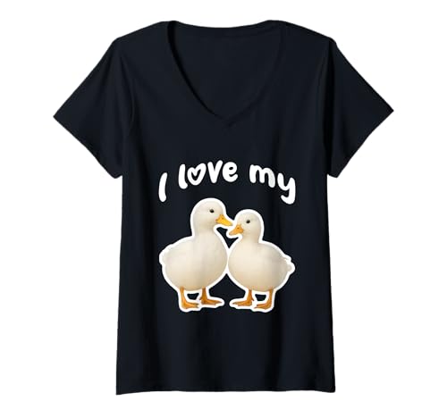 Damen Ich Liebe My Call Ducks T-Shirt mit V-Ausschnitt von Miller Sye
