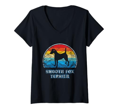 Damen Smooth Fox Terrier Vintage Design Hund T-Shirt mit V-Ausschnitt von Miller Sye