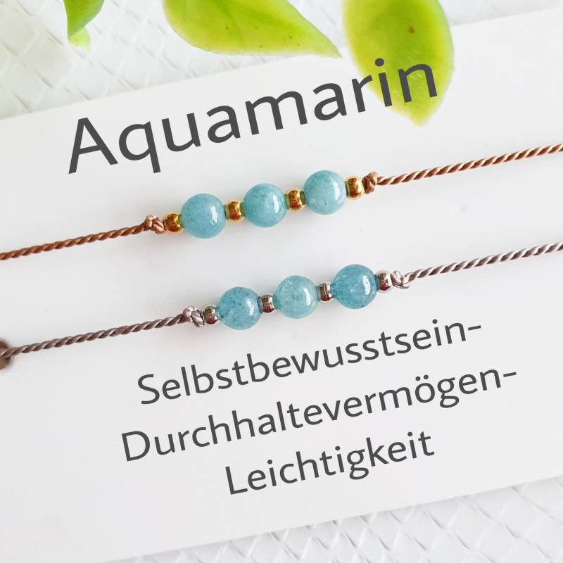 Aquamarin Armband Edelstein Naturstein Schmuck Glücksbringer Talisman Amulett Glücksarmband Energiearmband Zarter Filigraner Damenschmuck von Milliarte