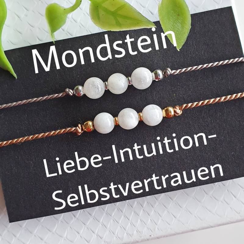 Mondstein Fußkette Edelstein Naturstein Energie Fußkettchen Glücksbringer Talisman Yoga Fußschmuck Seidenband 3 Kugeln Zart Filigran von Milliarte