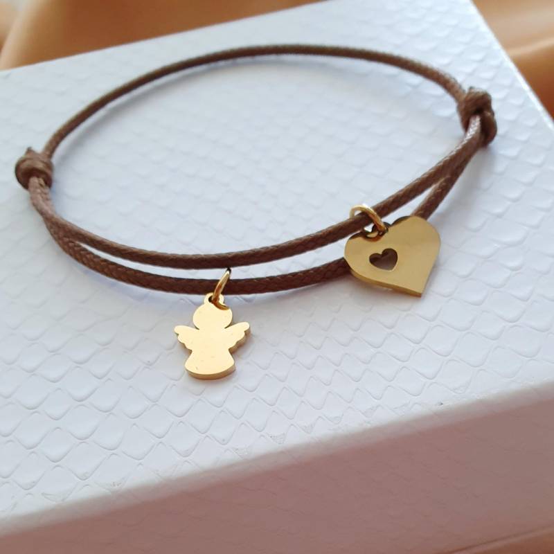 Schutzengel Armband Mit Herz Anhänger Aus Edelstahl Knotenarmband Gewachsene Baumwollschnur Als Weihnachtsgeschenk Verpackt + Geschenkkarte von Milliarte