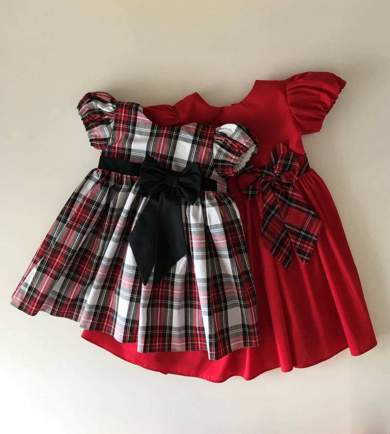 Rot Und Tartan Kleid-Baby Kleid-Rot Kleid-Tartan Kleid-Mädchen Kleid-Kleinkind Kleid-Geburtstag Kleid-Plaid Baby-Kariertes Kleid-Weihnachtskleid von MillieGraceBoutique