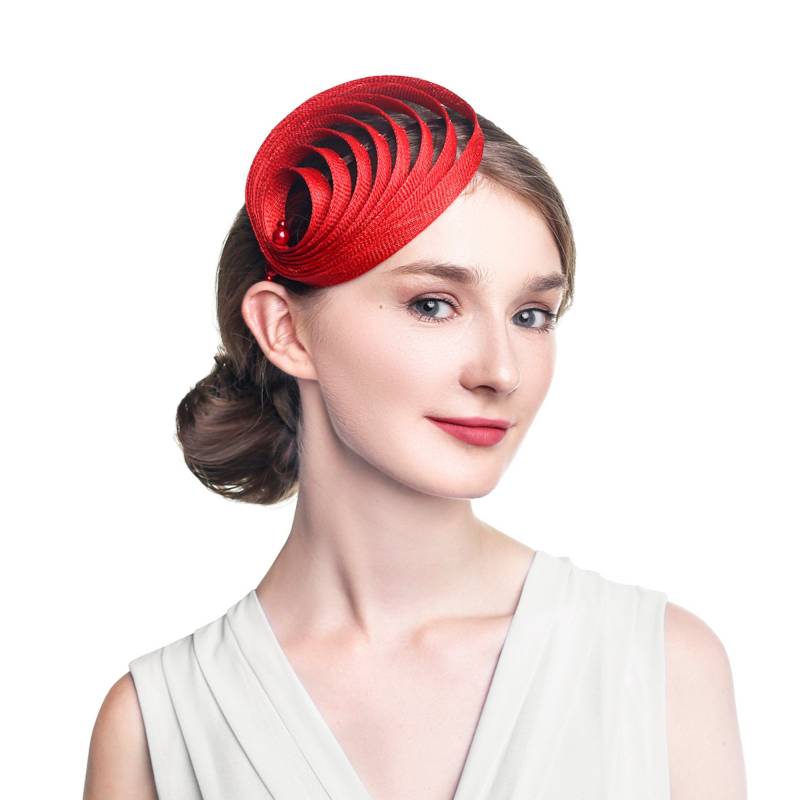Roter Fascinator Hut Derby Cocktail Hochzeit Teeparty Kirche Frauen Kopfschmuck von MillinerySupplyShop