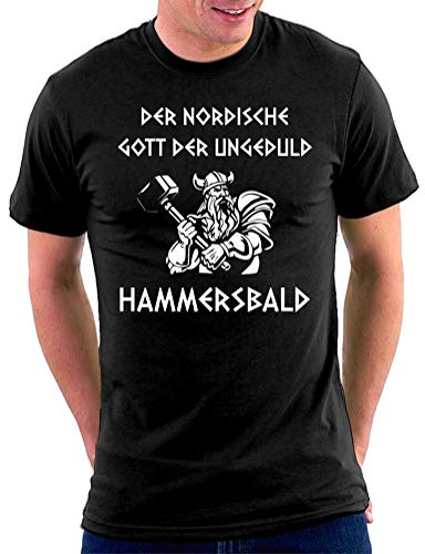 Der nordische Gott der Ungeduld Hammersbald T-Shirt, Größe M, Schwarz von Million Nation