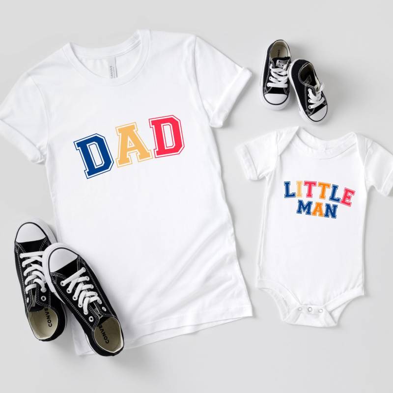 Dad & Little Man Shirts Vater Sohn Partnerlook T-Shirts Vatertag Outfit Set Babybody Bedruckt Geschenk Zur Geburt Für Eltern von MillionThreads
