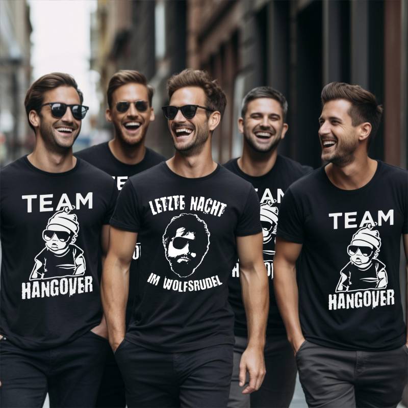Jga T-Shirts Team Hangover Shirt Letzte Nacht Im Wolfsrudel Junggesellenabschied Shirts Männer Party Carlos Bräutigam Pink von MillionThreads