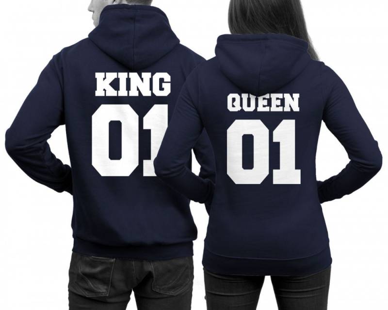 King 01 Hoodie Für Ihn Und Queen Sie 2 Pärchen Hoodies Im Set Pärchenpullis - Navy von MillionThreads