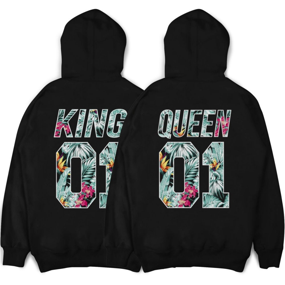 King Und Queen Hoodies Mit Tropical Blumen Print Pärchenpullis Für Paare Im Set 2 Stück Couple Valentinstag von MillionThreads