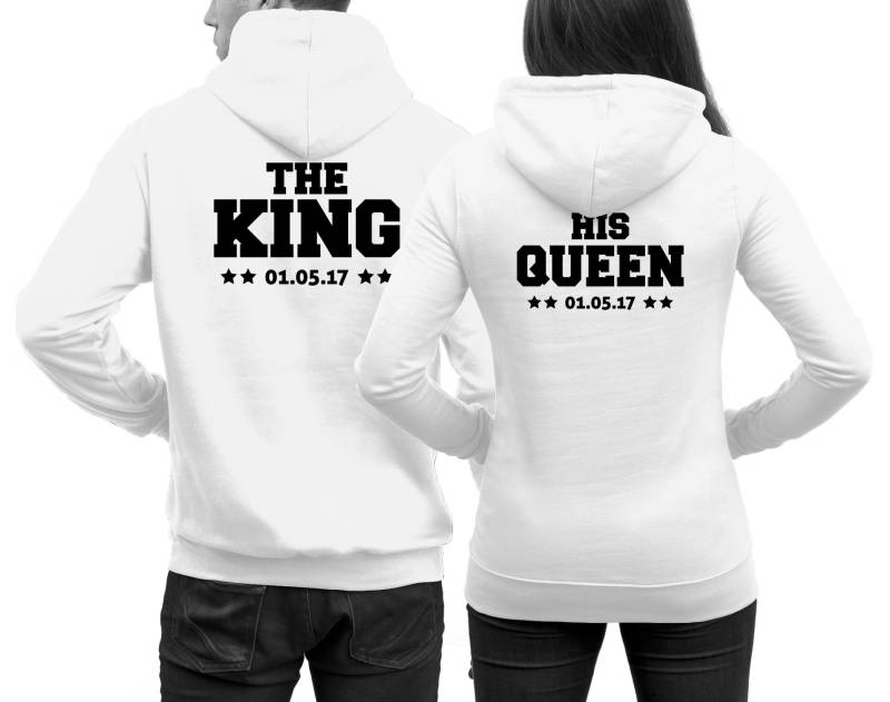 Pärchen Pullover The King His Queen Mit Datum Pärchenpullis Couple Hoodies - Weiß von MillionThreads