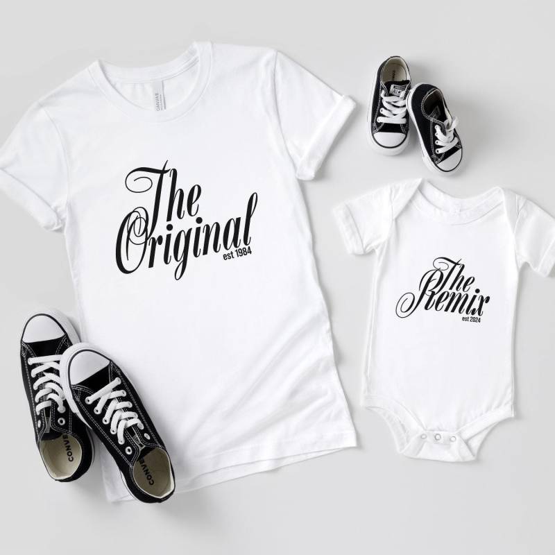 Papa Baby Partnerlook Shirts Vater Sohn Geschenk Mama Tochter Outfit The Original Remix Babybody Bedruckt Und Personalisiert Vatertag von MillionThreads