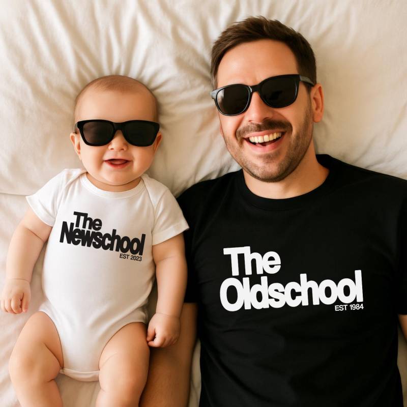 Papas Ganzer Stolz The Oldschool Newschool Shirts Für Vater Sohn Partnerlook Und Mama Tochter Outfit Im Set - Babybody Personalisiert von MillionThreads