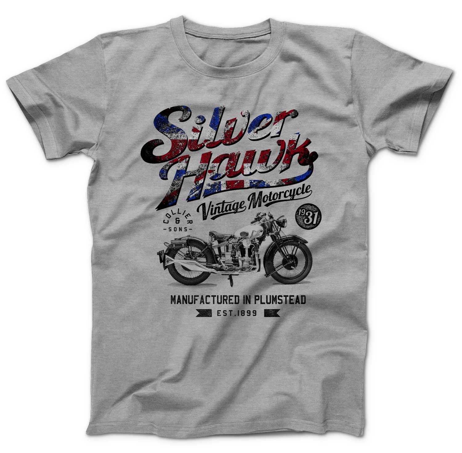 Silver Hawk Motorrad Biker Vintage T-Shirt Cafe Racer Rocker Rennmaschine Shirt Xs - 3Xl von MillionThreads