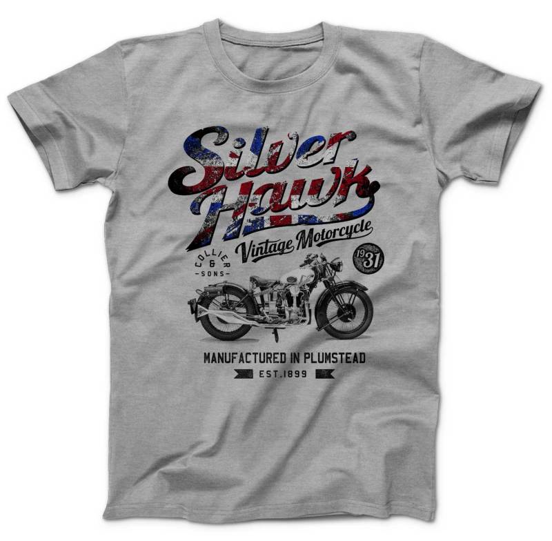 Silver Hawk Motorrad Biker Vintage T-Shirt Cafe Racer Rocker Rennmaschine Shirt Xs - 3Xl von MillionThreads