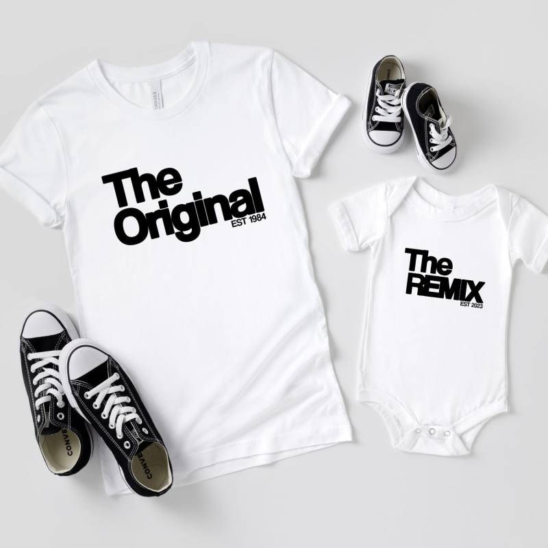 The Original Remix Vater Sohn Shirt Im Set Partnerlook Mama Tochter Outfit Babybody Bedruckt Personalisiert Geschenk Vatertag von MillionThreads