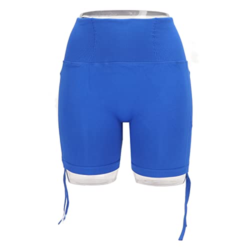 Workout-Shorts, Damen-Workout-Shorts, Hohe Taille, Hüfthebend, Schweißabsorbierend, Schmale Passform, Elastische Damen-Yoga-Shorts mit Seitlichem Kordelzug, Blau von Milltrip