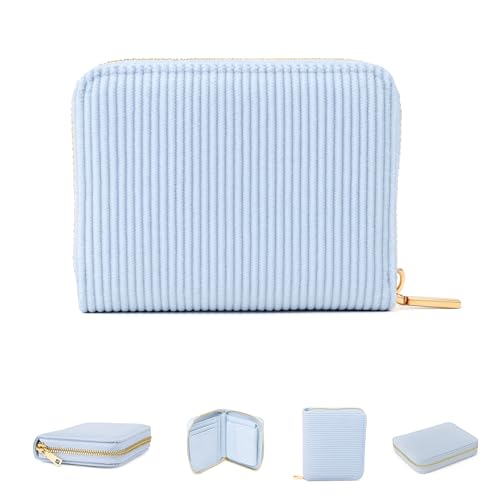 MillyMilk® Kord Geldbeutel Fondo – Mini Portemonnaie für Frauen – Pastellfarbene Stoff Geldbörse aus Cord für Damen klein – Damenbörse für Karten, Münzen & Scheine - Kompakt & formstabil (HELLBLAU) von Milly Milk