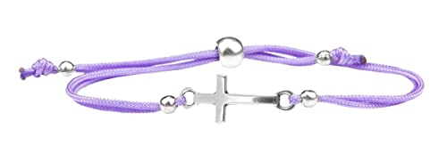 Milosa Armband Lila mit Silber Kreuz | Konfirmations-Armband mit größenverstellbarem Textil-Band, Geschenk für Kinder zur Firmung, Kommunion oder Erstkommunion, handgemachtes Kreuz-Armband von Milosa