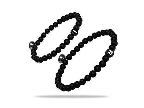 Milosa Partnerarmbänder | Partnerarmband 2er Set 'ROCK' aus Natursteinperlen mit Buchstabenperle | Partner Geschenke Armbänder 2 Stück von Milosa